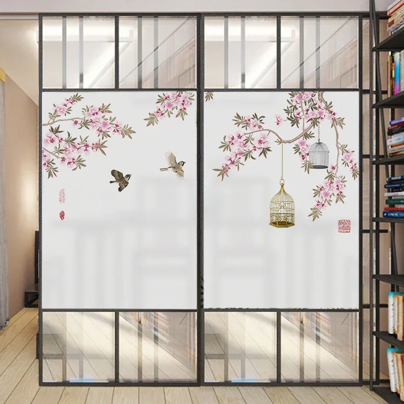 Flower Window Film Privacy Birds Glass Sticker UV Blocking Heat Control  Window Coverings Window Tint for Homedecor