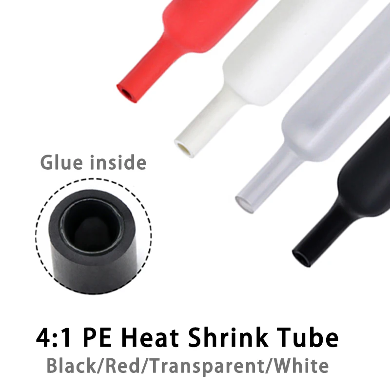 

4:1 Heat Shrink Tubing With Glue Diameter 4~72mm Double Wall Adhensive Lined Wire Polyolefin Cable Sleeve Waterproof 1~10meters
