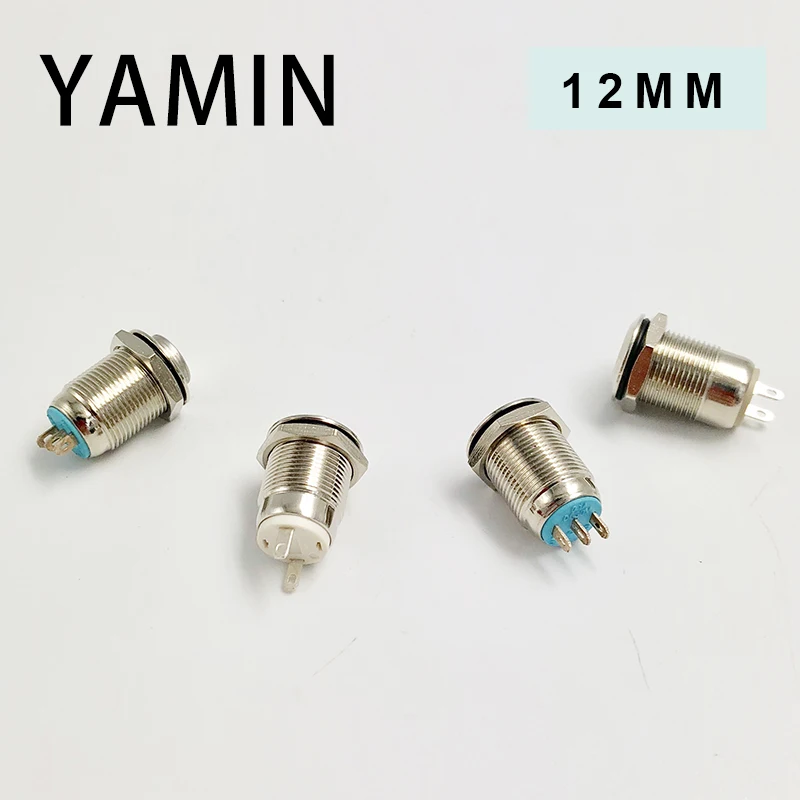 12mm Metal Push Button Switch Self-locking Latching/Momentary Reset Waterproof High/Flat Round 2/3 pins Nickel plated brass