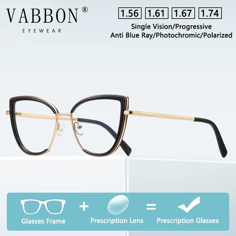 

Vabbon Высококачественные очки по рецепту с защитой от синего света Золотая проволока Tr Смешанная оправа «кошачий глаз» Фотохромные очки Очки для чтения при близорукости Европейский и американский стиль Y2K 3153