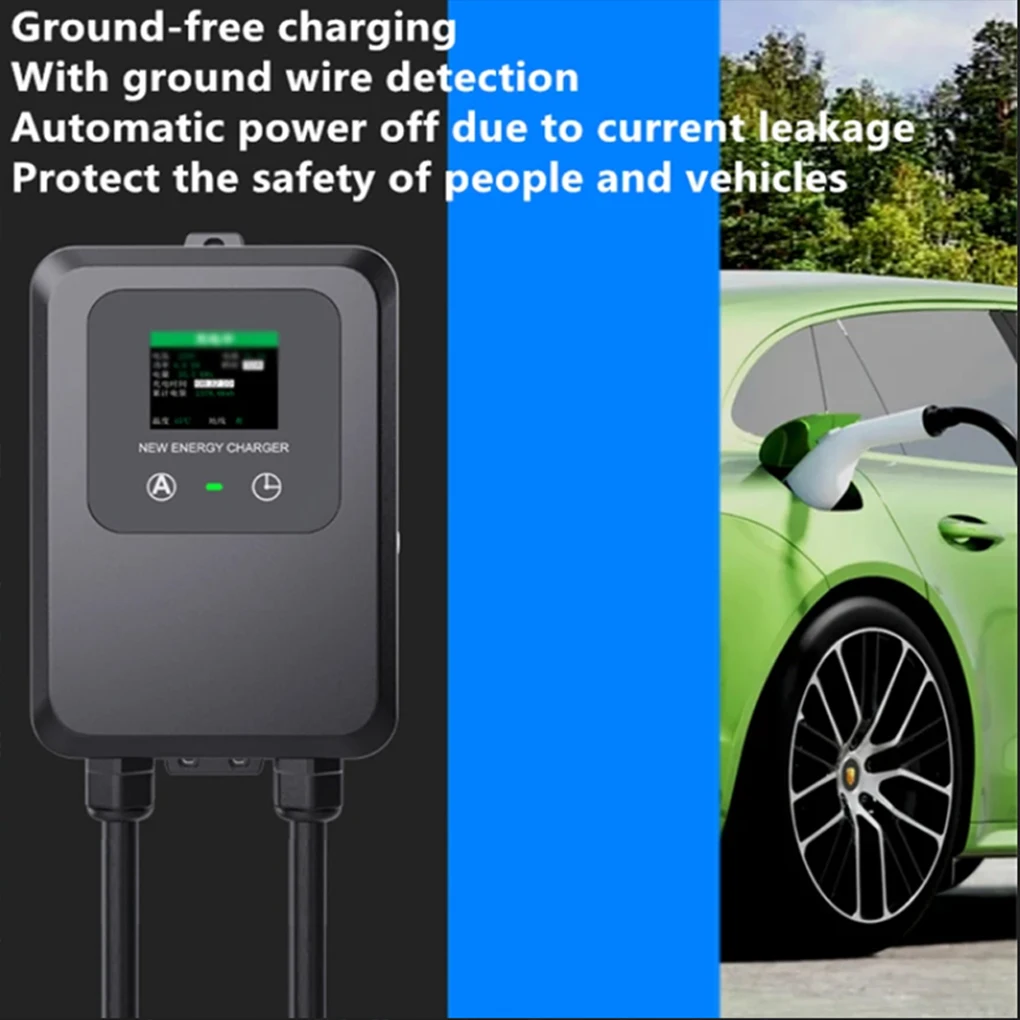 EV Charger 32A-24A-16A-8A 7KW 1Phase Electric Vehicle Car Charger EV Wallbox 5M Type2 Cable Color LCD Screen