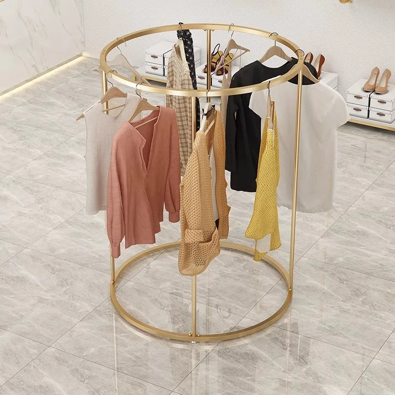 

Clothing store display rack, round display, mid-island rack, floor-to-ceiling men's and women's clothing shelves, live stream