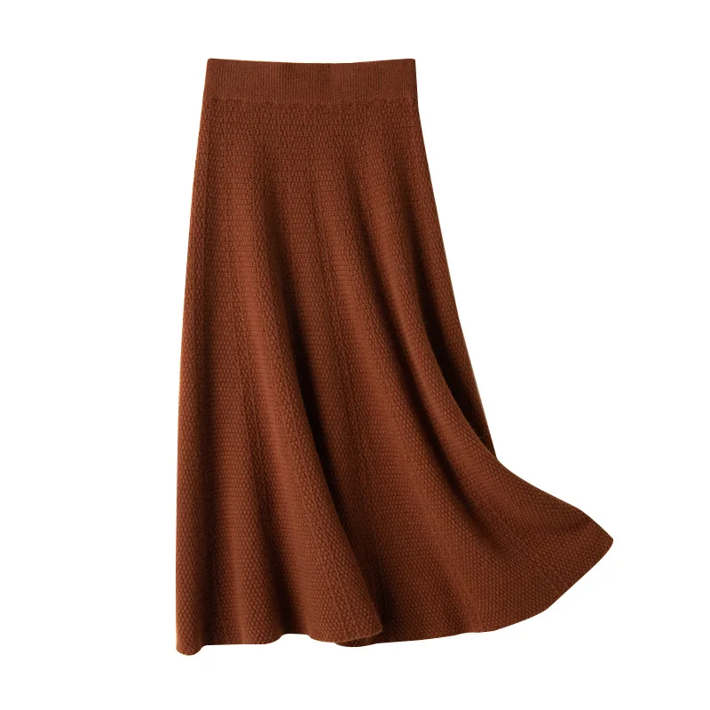 fengbaoyu 100% Pure Cashmere Half Skirt High Waist Knitted Thickened A skirt Autumn and Winter Medium Length Wool Umbrella Skirt