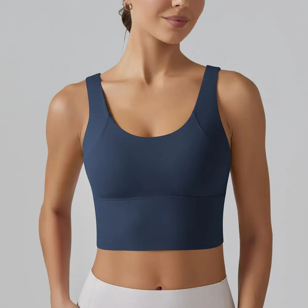 

Solid Color Sports Bra Moisture-wicking Yoga Vest with Shockproof Bra Top V Back Design for Running Fitness Comfort V Back