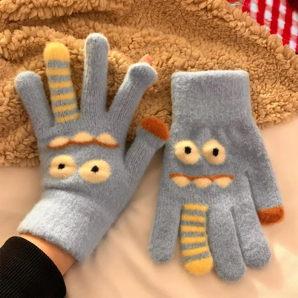 

Outdoor Winter Gloves Knitted Gloves Knitted Winter Gloves for Women Thickened Touchscreen Five-finger Cute Coral for Weather