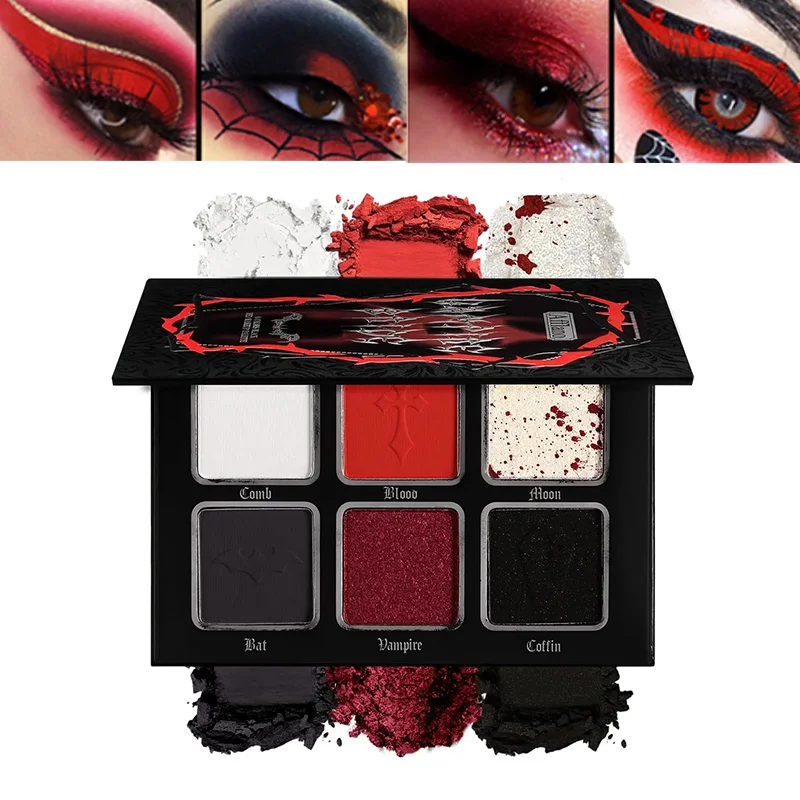 

Afflano Eyeshadow Palette 6 Colors Black Red Goth Dark Smokey Punk High Colors Lasting Clown SFX Eye Makeup