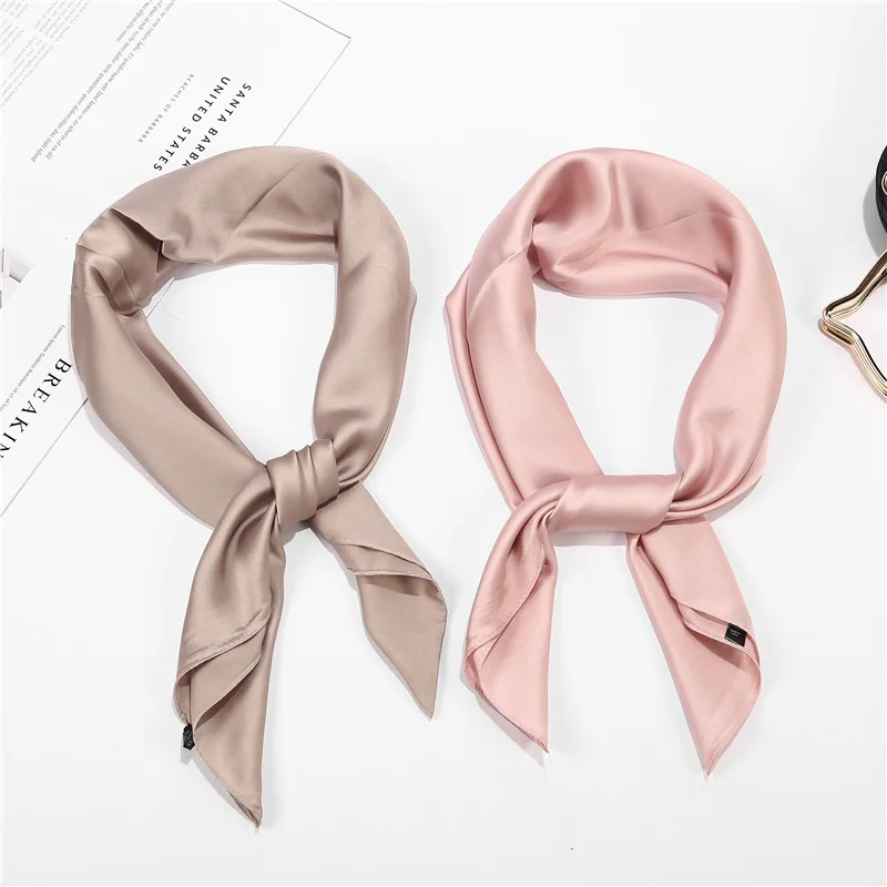 70cm Solid Colors Neckerchief Hijab Scarf For Women Silk Satin Headband Hair Scarves Female Square Shawls Head Scarfs For Ladies