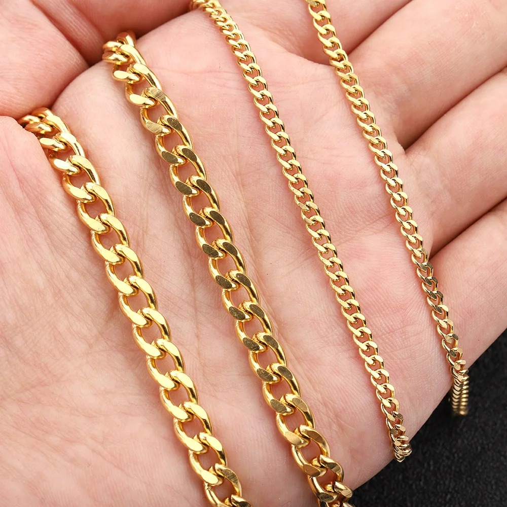 5 Meters Waterproof Accessories DIY Necklace Link Roll Spool 18K Gold Plated Stainless Steel Curb Chains for Jewelry Making