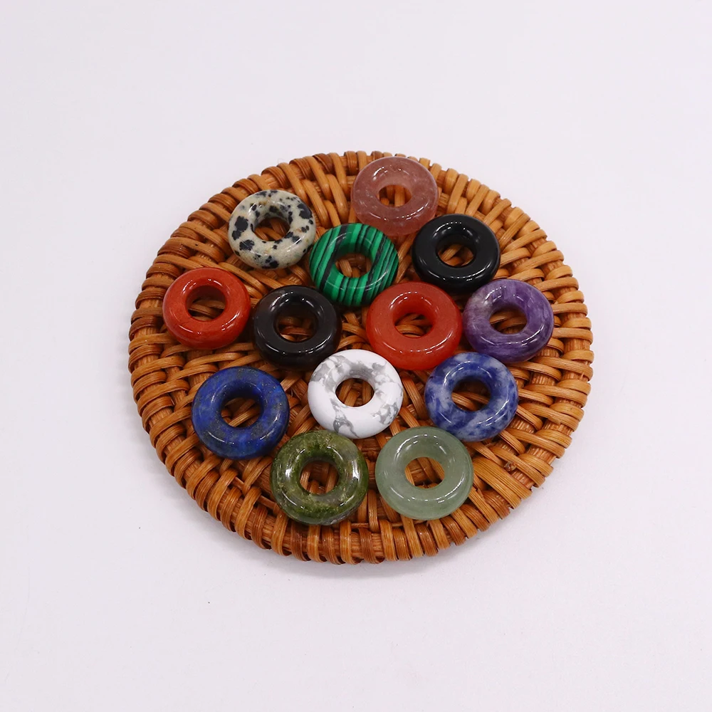 

16mm 5PCS Wholesale Natural Amethyst Lapis Lazuli Tiger Eye Red Agate Hollow Donut Shape Beads for DIY Necklace Bracelet Pendant