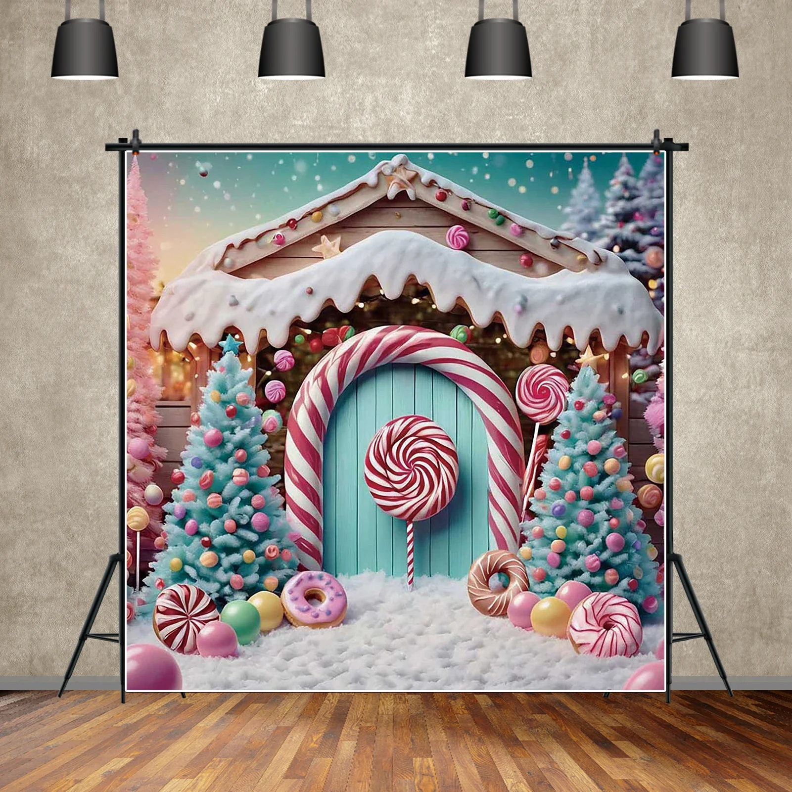 MOON.QG Candy World Achtergrond Fotografie Roze Lollipop Cabine Kerst Aangepaste Achtergrond Kinderen Schieten Photobooth Photocall