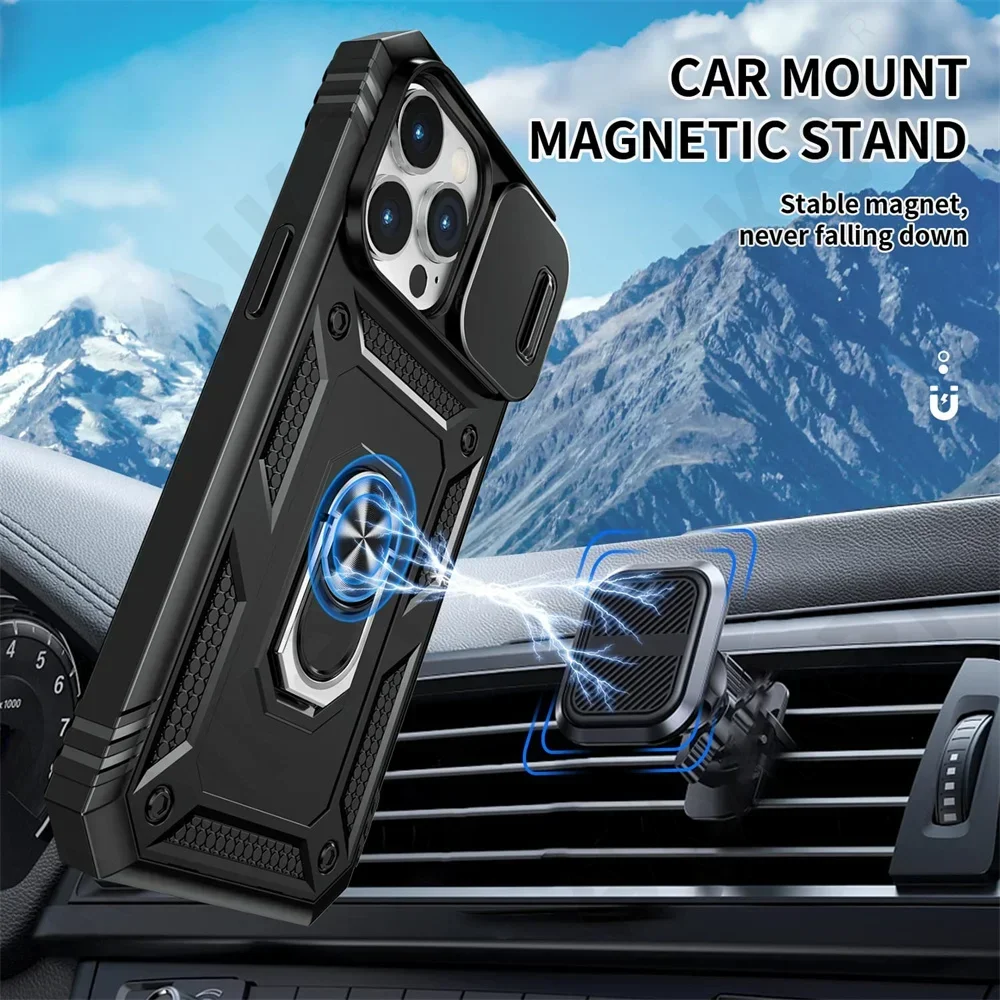 2023 Case For iPhone 16 15 14 13 12 11 Pro XS Max Plus 360 Full Body Rugged Protective Slide Camera Stand Protection Ring Cover