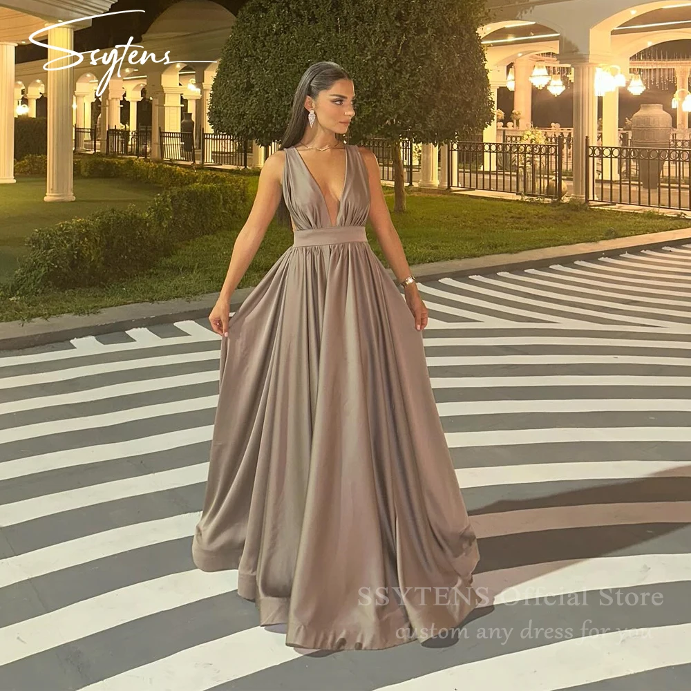 

SSYTENS Elegant Evening Gowns V Neck Formal Occasion Dresses Backless Sleeveless Women Wedding Guest Prom Party Dress Customized