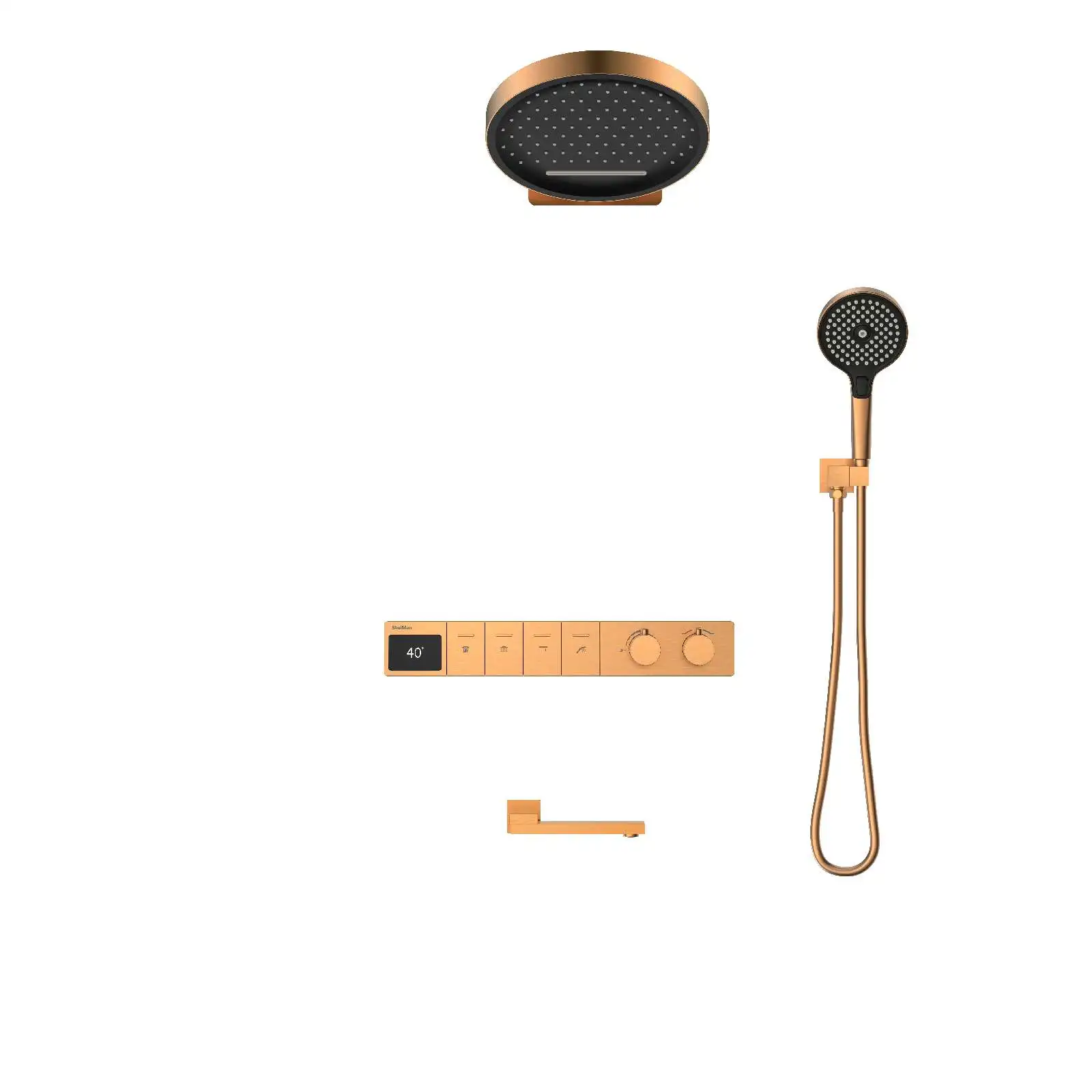 Smart Hydroelectric Digital Display Shower System With Round Overhead Handheld Showerheads Jet Spray Hotel Use Horizontal Drain