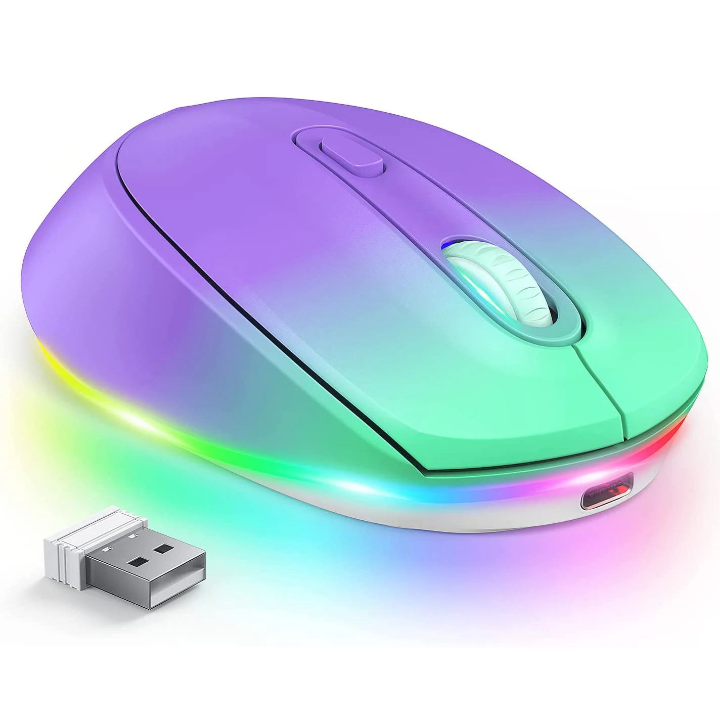 Souris sans fil 2.4G, design ergonomique, rétroéclairage LED arc-en-ciel, 3 niveaux réglables, ug I, silencieuse, pour ordinateur portable et de bureau, cadeau