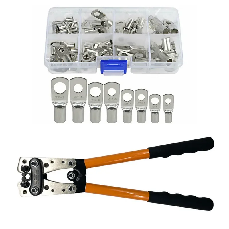 HX-50B Cable Lug Crimping Tool for Heavy Duty Wire Lugs,Battery Terminal,Copper Lugs AWG 8-1/0 with 60pcs Copper Ring Terminals