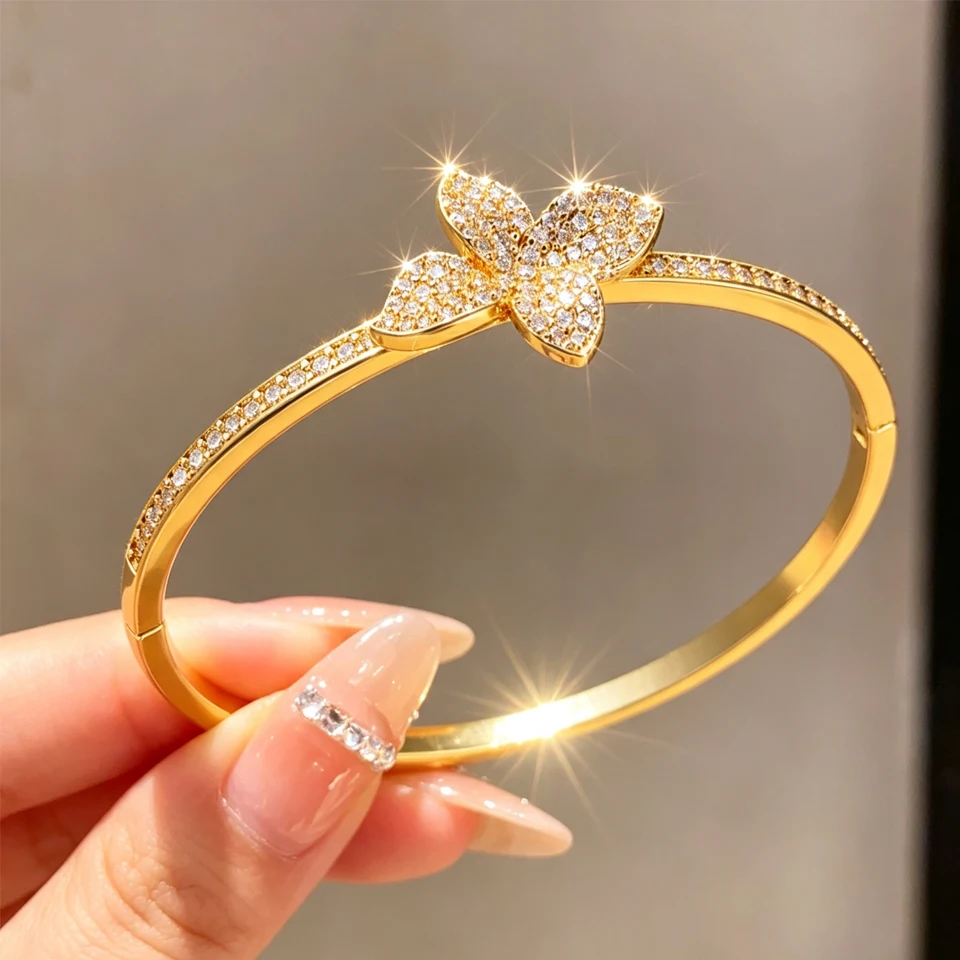 ZAKOL Classic Luxury Full Micro Paved Zirconia Leaf Charm Bracelet Bangle for Women Bridal Hand Bracelets Wedding Jewelry