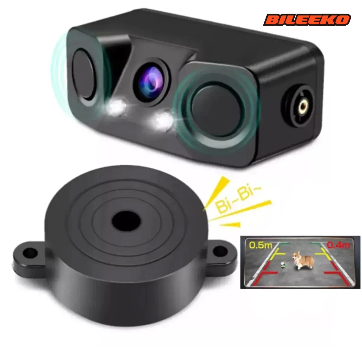 

Bileeko 3-in-1 Car Reverse Backup Kit - Rear View Camera & 2pcs Parking Radar Sensors with Alarm