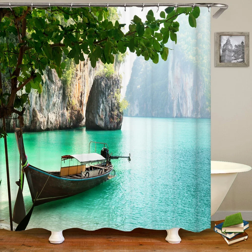 High Quality Washable Shower Curtain Natural Scenery 3D Waterproof Fabric Bathroom Decor Large 240X180 Printed Shower Curtain