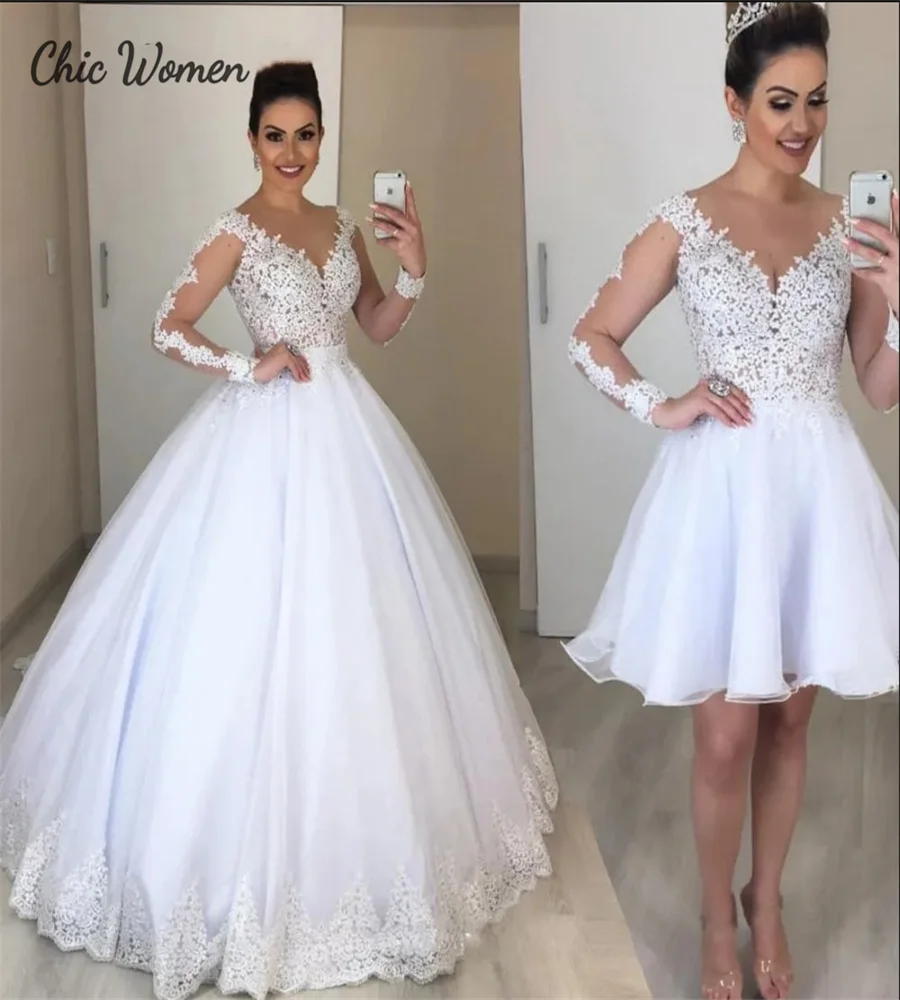 Civil Two In One Wedding Dress Convertible Elegant Detachable Two Piece Short Beach Boho Bride Dress Lace Bohemain Customized