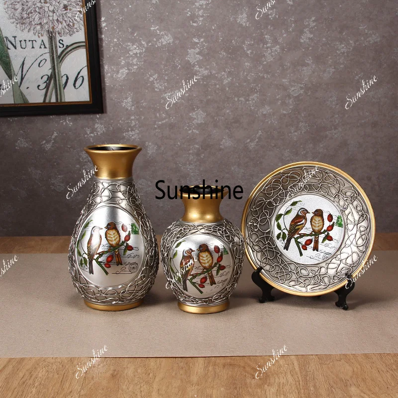 3Pcs/Set Ceramic vase 3D Stereoscopic dried flowers arrangement wobble plate living room entrance ornaments home decorations