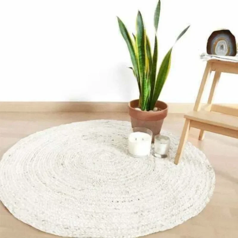 

White Rug 100% Jute Natural Reversible Round Carpet Modern Rustic Look Area Rugs