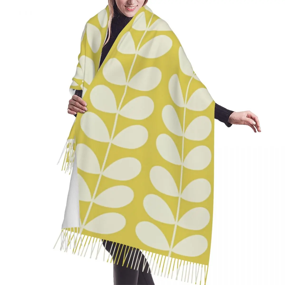 

Custom Printed Orla Kiely Giant Stem Yellow Scarf Men Women Winter Warm Scarves Shawls Wraps