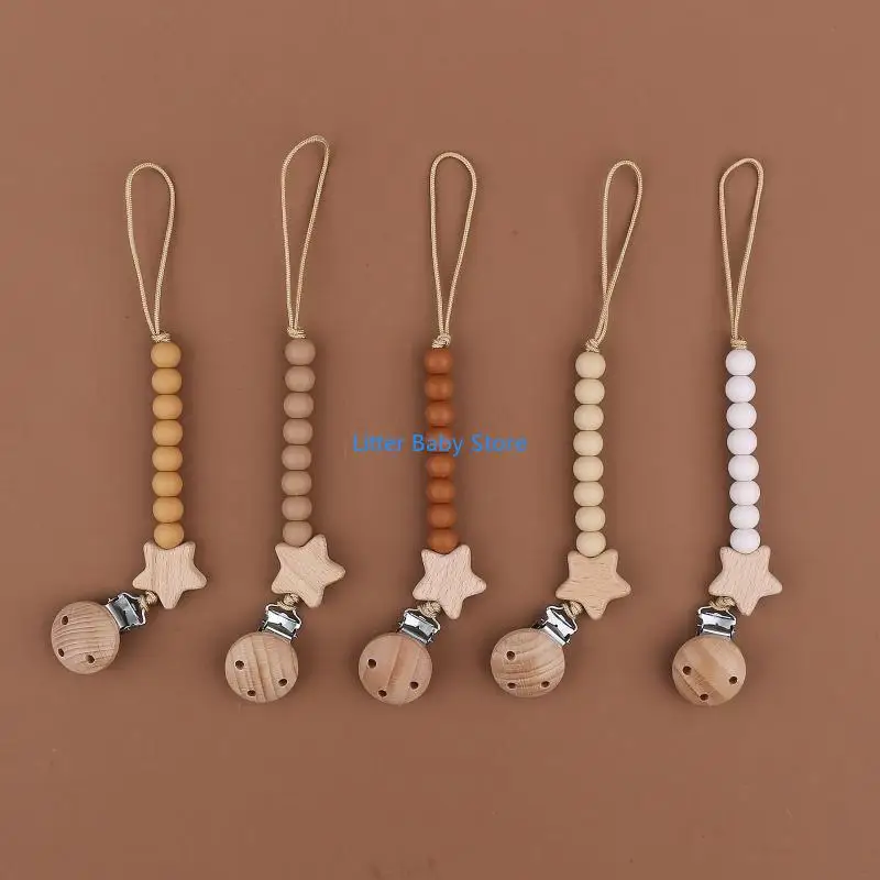 

N80C Infant Silicone Bead Pacifier Clip Rattle Toy Anti-Drop Clip Baby Bib Clip Chain Soother Toy Holder Pacifier Accessories