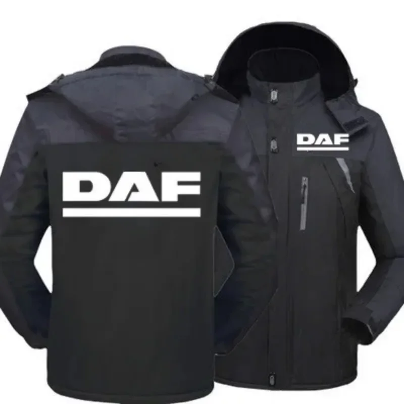 New Winter Men DAF Trucks Logo Jacket Thick Velvet Warm Coat Male Windproof Hooded Outwear Casual Mountaineering Overcoat