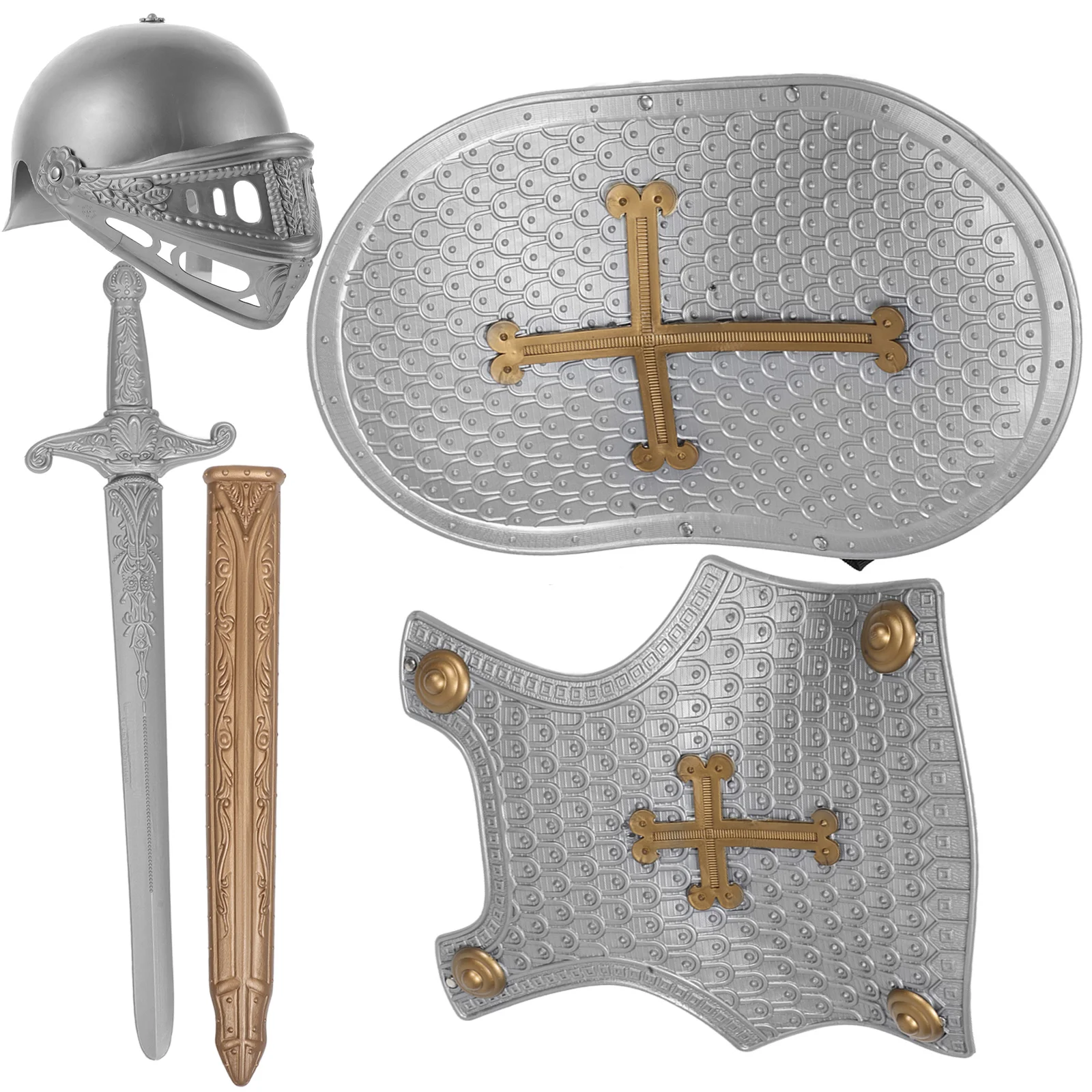 Roman Armor Set Small Shield Halloween Costumes 4 Piece Party Toy for Boys Plastic Kids Toddler