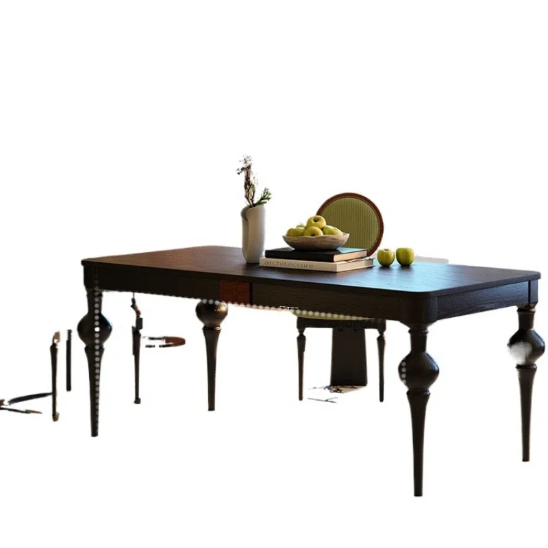 

Black solid wood dining table, French retro restaurant, household ash wood rectangle