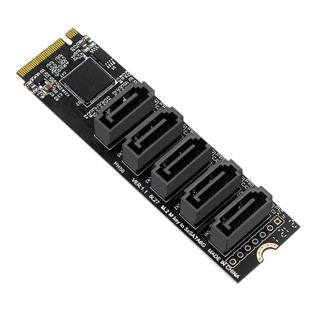 

AU32-M.2 NGFF PCIE B-Key Sata to SATA 3.0 5 Port Expansion Card 6Gbps Adapter Card JMB585 Chipset M.2 NVME to SATA3.0