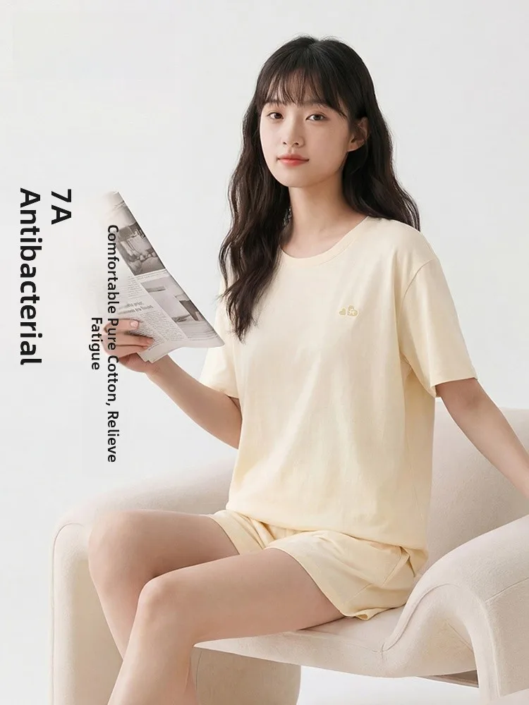 fenteng-summer-new-pure-cotton-short-sleeve-set-couples-dopaamine-thin-breathable-anti-mite-wearable-home-clothes