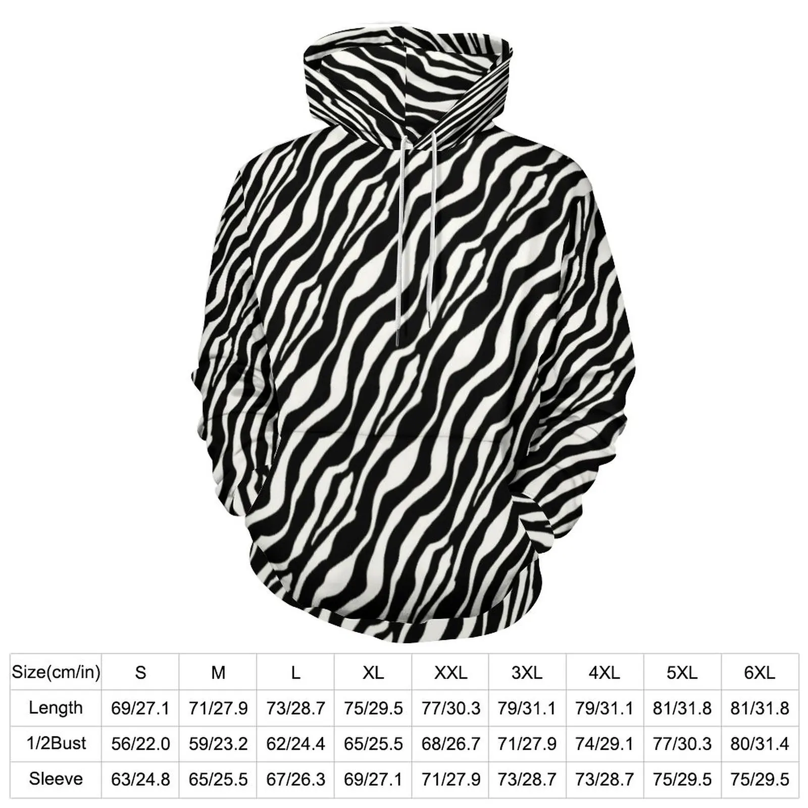 Zebra Stripes Hoodies Schwarz und Weiß Harajuku Übergroßer Pullover Hoodie Unisex Langarm Elegant Bedruckte Lässige Sweatshirts