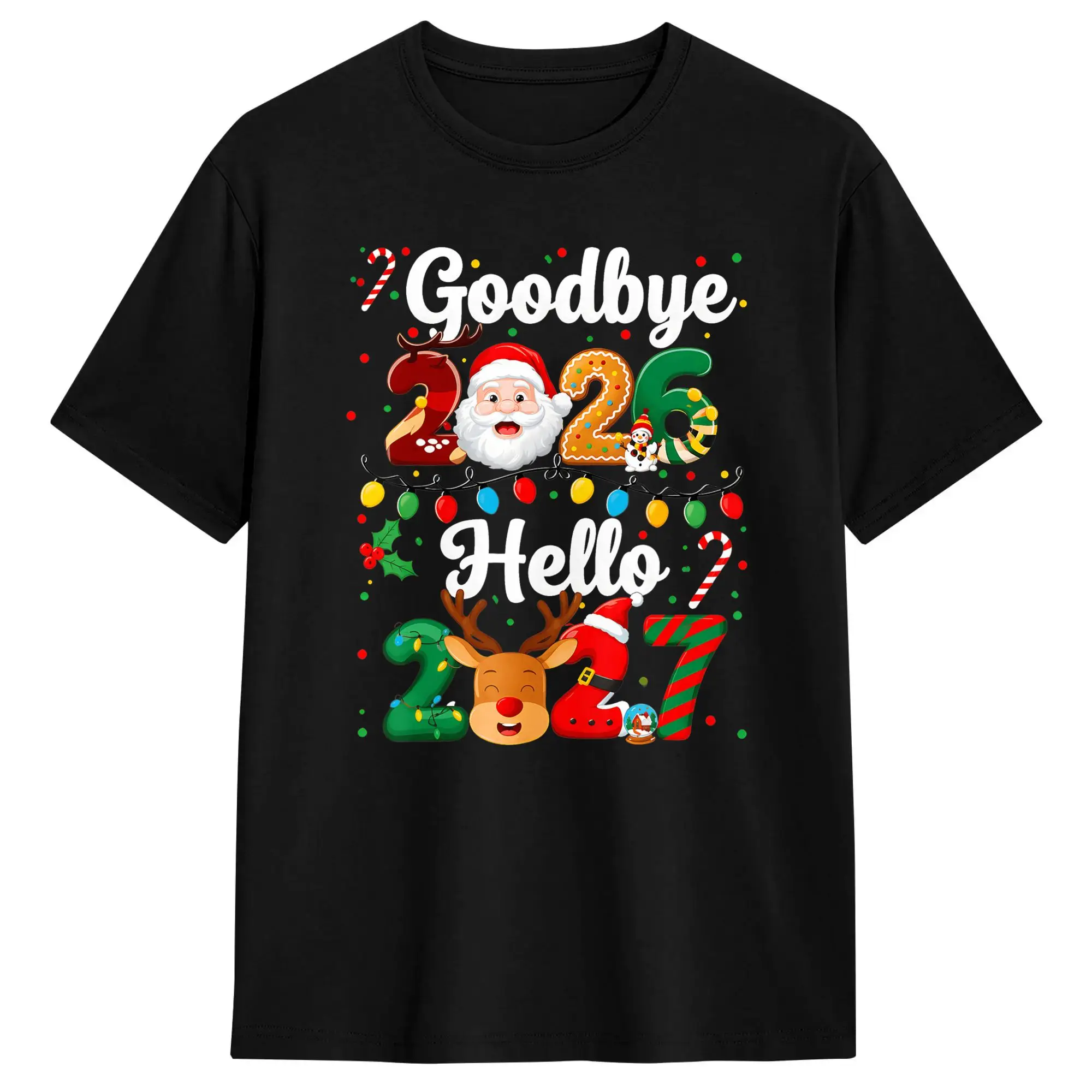 Cool Happy New Year 2027 Goodbye 2026 Hello Gifts T-Shirt Men O Neck Pure Cotton T Shirt  Short Sleeve Tees Gift Idea Clothes