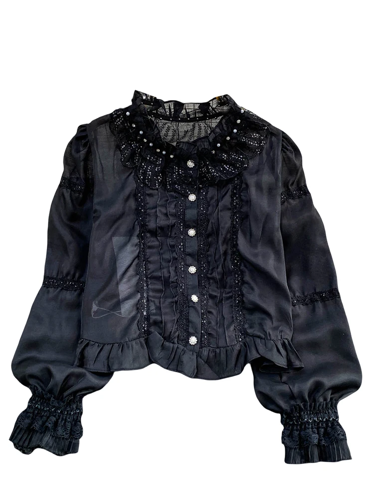 Süße Sle runde Ne Spitze Einfügung Schwere Stickerei Casual frauen irt Herbst Winter Lose Fit Atmungsaktive Haut-freundliche