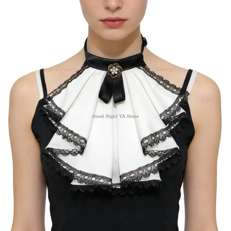  Lace Detachable Collar Adjustable Fit Comfortable Stretch Cotton Stage Party Costume Accessory for Halloween Cosplay