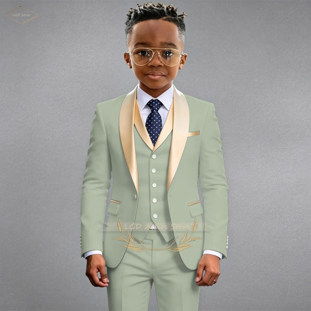 Boys Suit 3 Piece Set Blazer Pants Boys Formal Wear Slim Fit Wedding Page Boy Uniform School Graduation With Vest Customizable