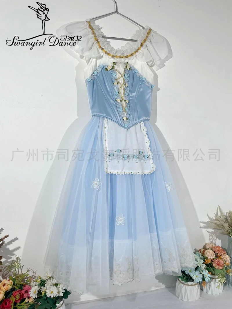 BT4267 Coppelia Giselle Long Romantic Ballet Skirt For Girls Children Women Soft Tulle Performance Costumes Blue