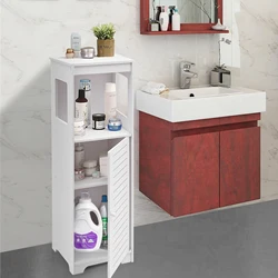 Bathroom Floor Cabinet Free Standing Slim Bathroom Cabinet With Paper Towel Drawer & Cupboard Storage Organizer Home Furniture