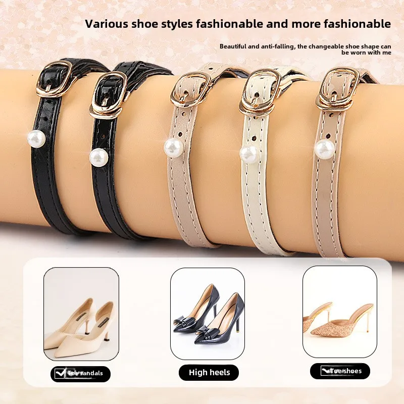 

Pearl Ankle Strap Block Heel Pointed Toe Sandals Adjustable Anti-Slip Heel Straps No Installation Size Conversion Belt Included