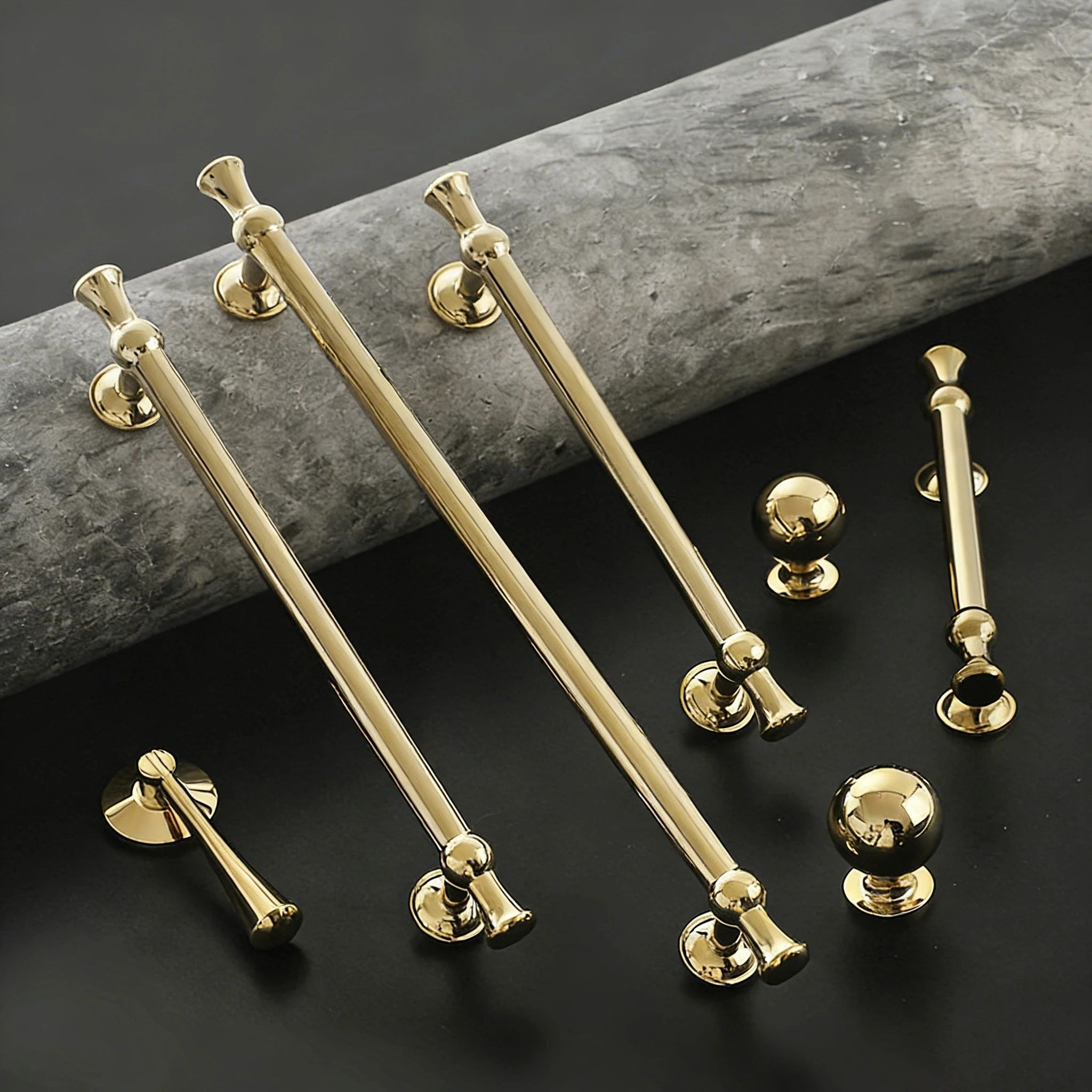 Modern Solid Brass Cabinet Handles Spherical Decor Drawer Pulls and Knobs with Brushed Finish Sleek T-Bar  Handles for Kitchen
