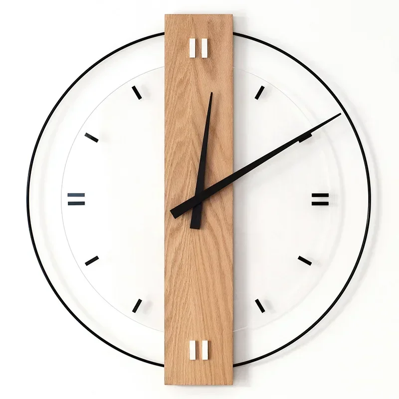 

Scandinavian Modern Solid Wood Square Simple Wall Clock Living Room Bedroom Personality Creative Mute Circle Clock Decoration