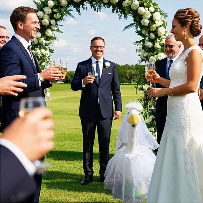 

Bride Geese Outfit Porch Geese Accessories Cute Garden Statue Costume For Wedding Lawn Outside Outdoor Patio Yard Display Decor