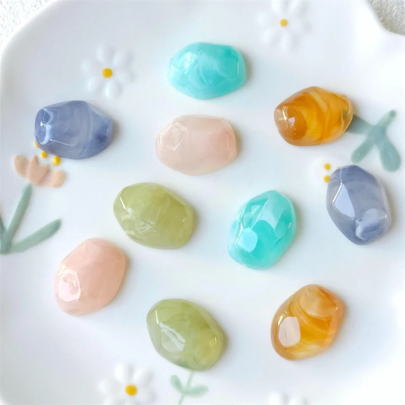 الجملة 100 قطعة/الوحدة اللون طباعة الهندسة غير النظامية شكل الراتنج كابوشون الخرز لتقوم بها بنفسك مجوهرات الملابس الشعر التبعي