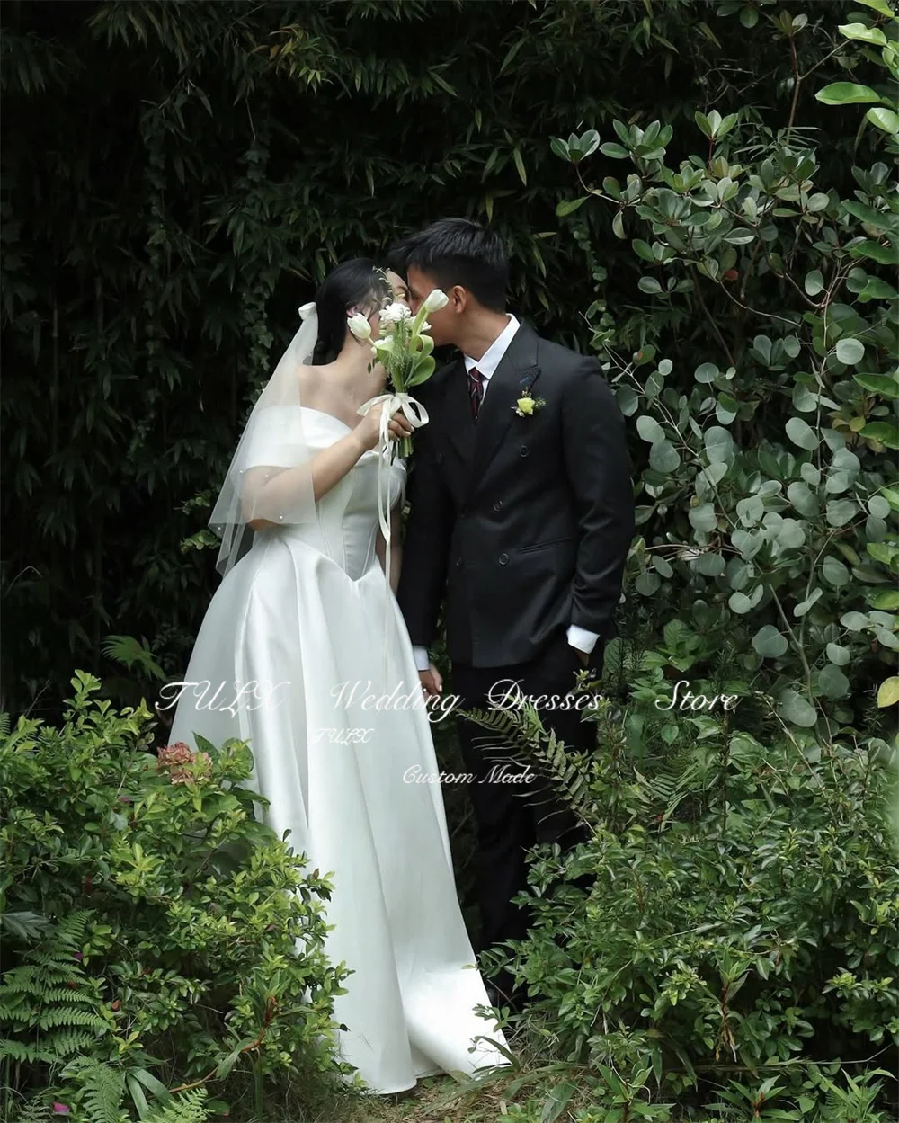 Tulx simples marfim cetim vestido de casamento coreia sessão de fotos nne fora do ombro uma linha até o chão vestidos de noiva espartilho personalizado