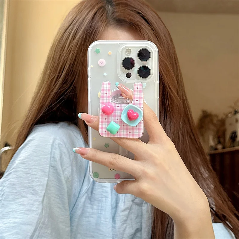 

Korean Color Star Polka Dot Magnetic Phone Case For iPhone 16 Pro 15 14 13 Pro Max Cover with Magsafe Stand Holder Cute Cases 16