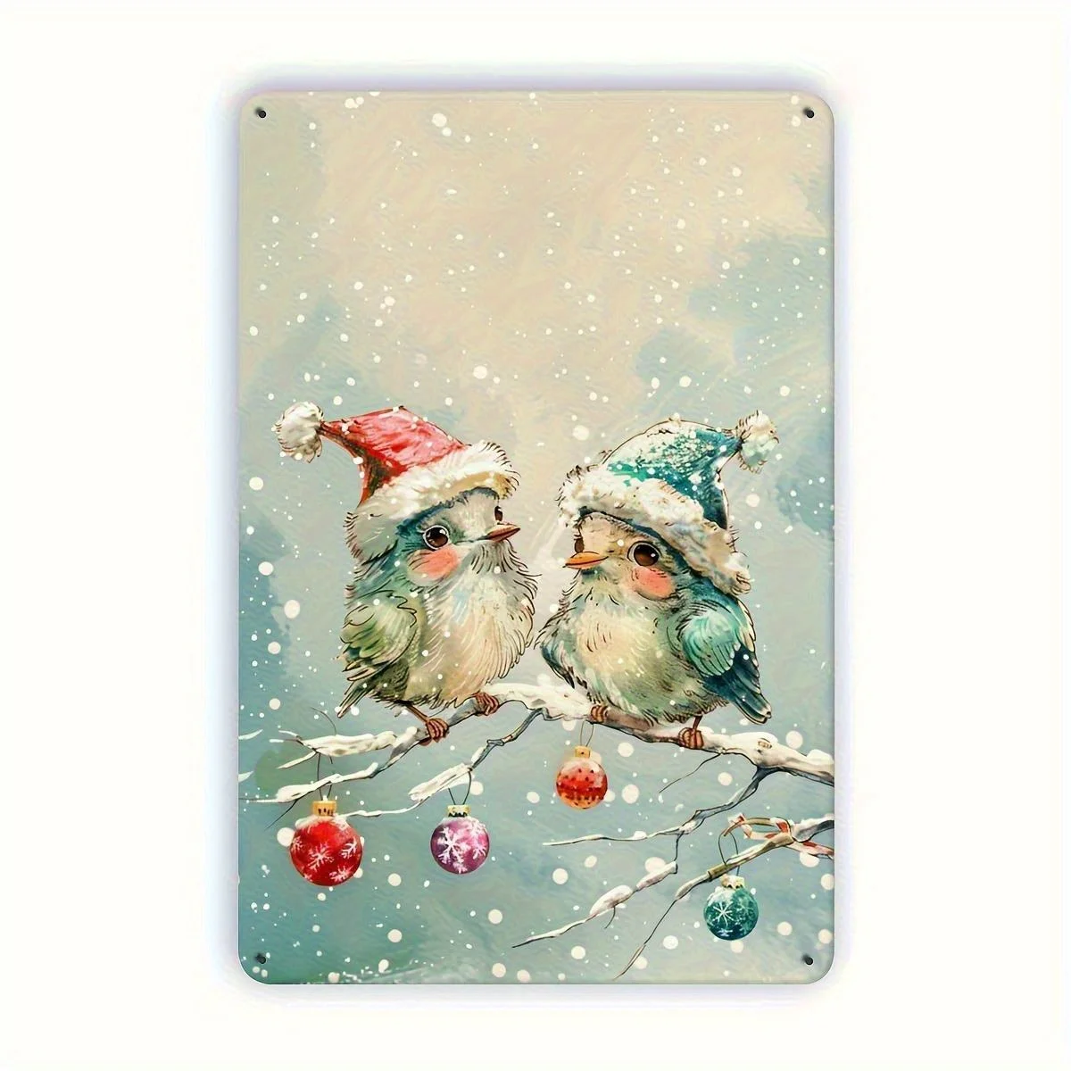 Charming Vintage Christmas Bird Tin Sign -  Durable, Waterproof Metal Wall Art with Festive Snowflakes & Ornaments, Easy-Hang Pr