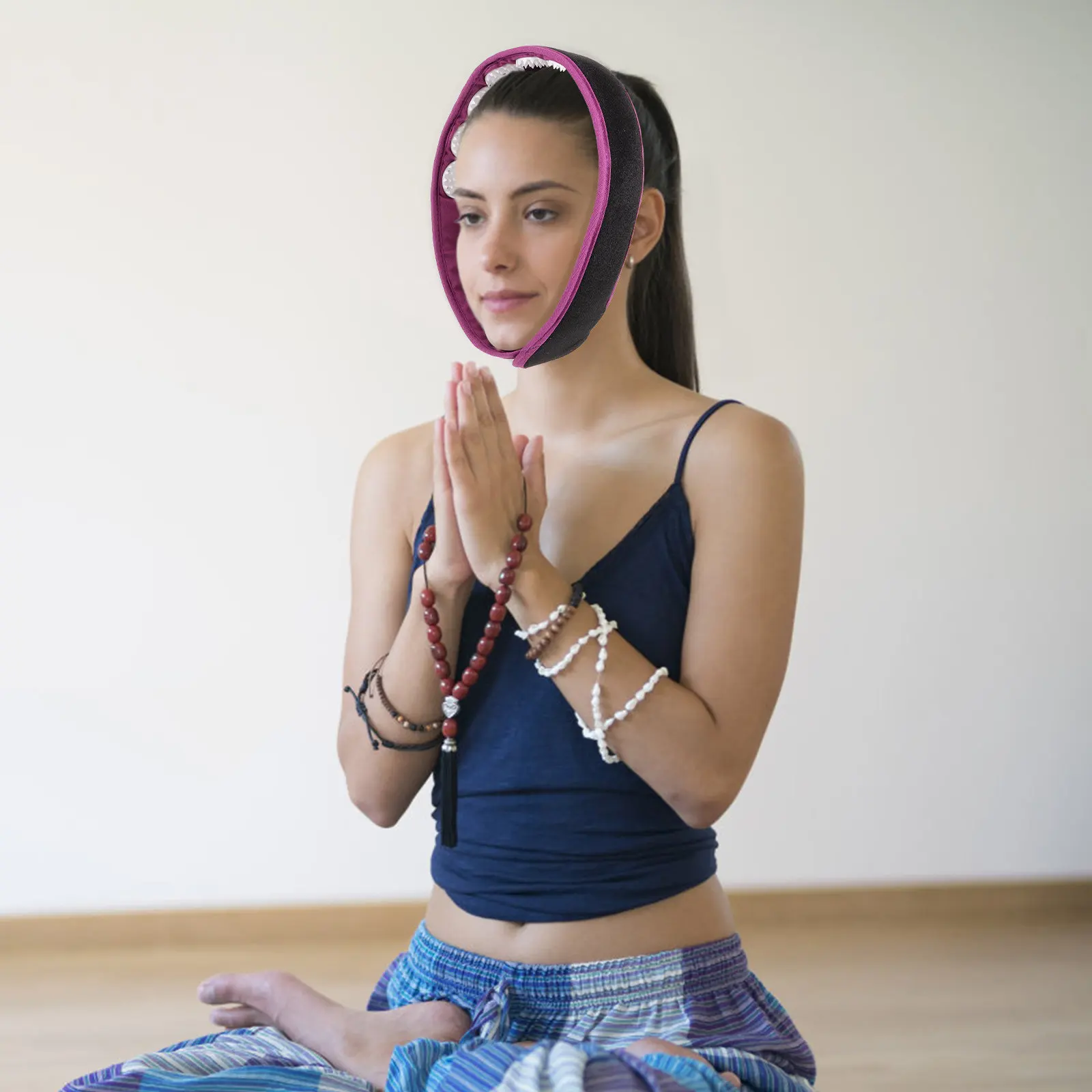 

Многоразовая акупрессурная повязка на голову, фиолетовая, модный элегантный дизайн, для снятия напряжения в голове и шее, массажная повязка для йоги, медитации и ежедневного использования