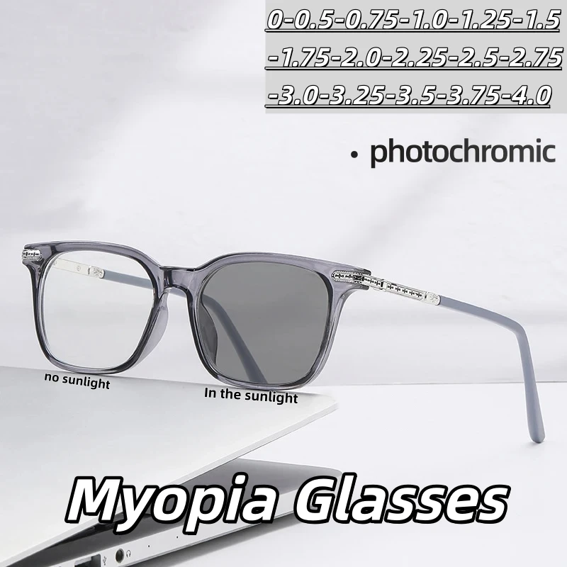 Retro Photochromic Myopia Eyewear Prescription Glasses Anti Blue Light Glasses Fashion High-End Eyewear for Men Women -2.0-2.5