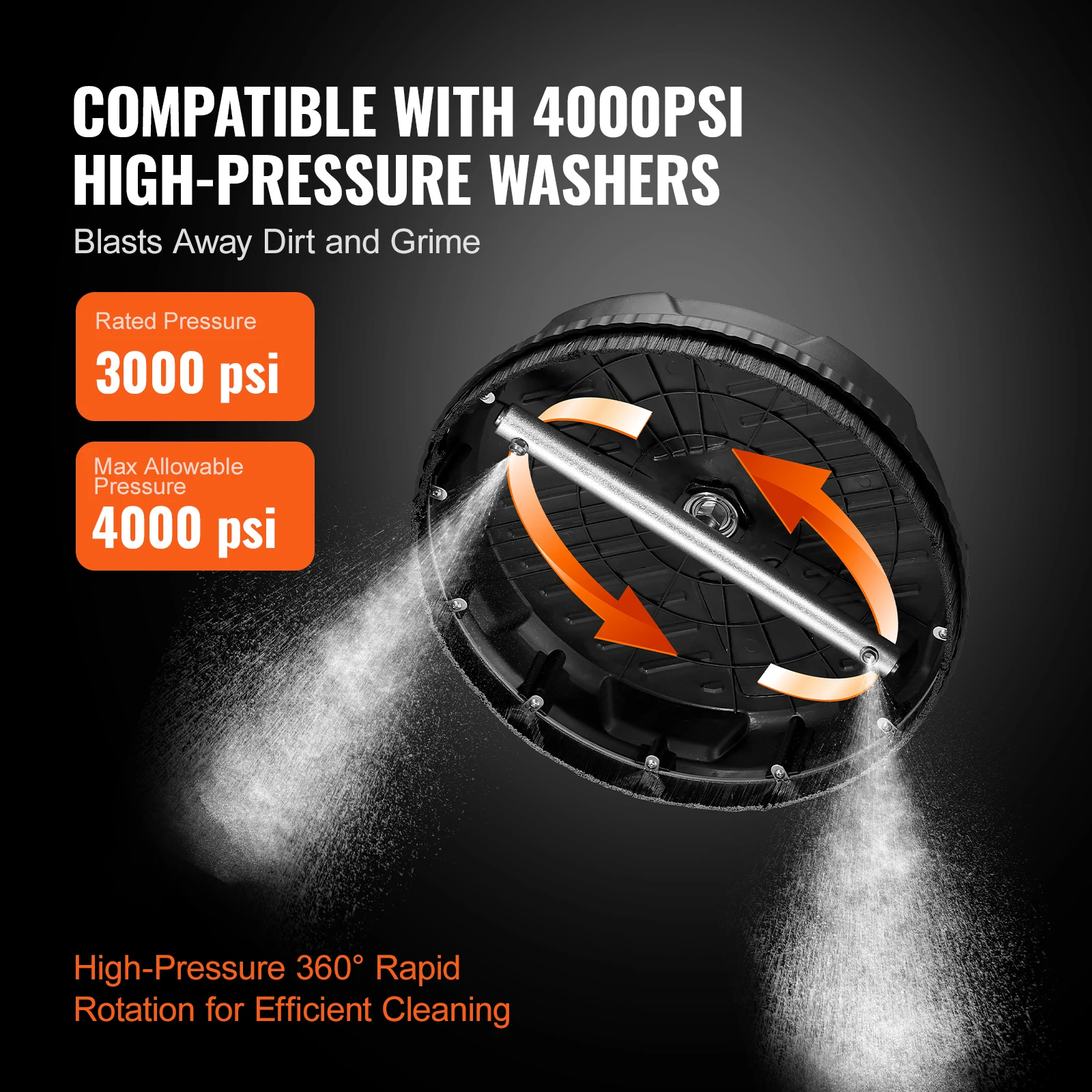 VEVOR 15/18/20/24" Pressure Washer Surface Cleaner w/ Handles & Wheels Stainless Steel Concrete Cleaner 4000 Max PSI for Garden image 3